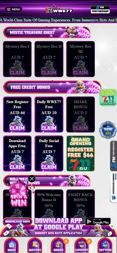 Wwe77 Casino promotions experience on a mobile device